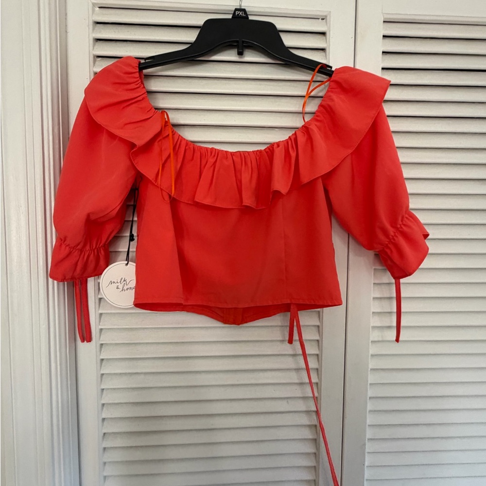 Chic Coral Ruffled Blouse
